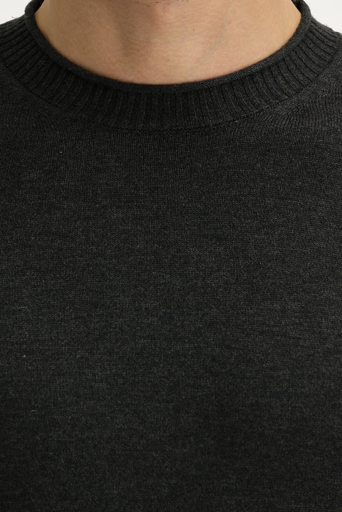 Dark Anthracite Crew Neck Slim Fit Narrow Cut Knit Sweater