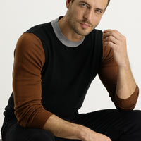 Black Crew Neck Slim Fit Narrow Cut Knit Sweater