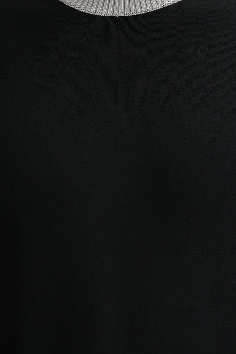 Black Crew Neck Slim Fit Narrow Cut Knit Sweater
