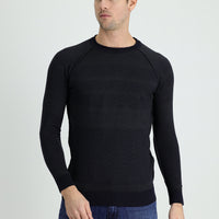 Dark Navy Crew Neck Regular Fit Patterned Knit Sweater
