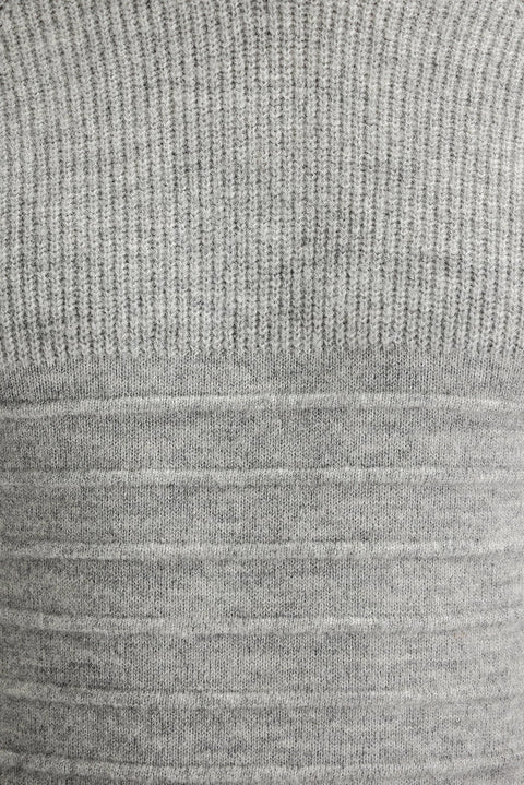 Light Grey Melange Crew Neck Slim Fit Narrow Cut Wool Patterned Knit Sweater
