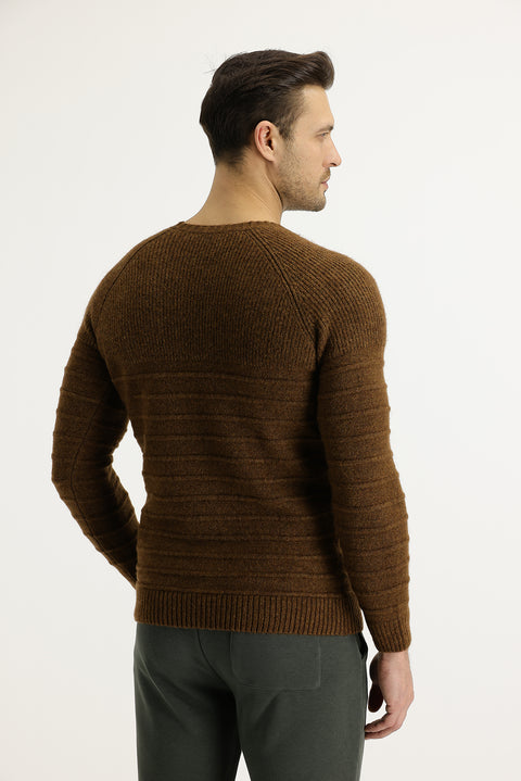 Cinnamon Crew Neck Slim Fit Narrow Cut Wool Patterned Knit Sweater