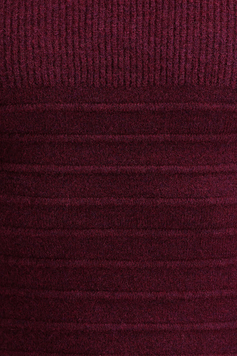 Plum-colored Crew Neck Slim Fit Narrow Cut Knit Sweater