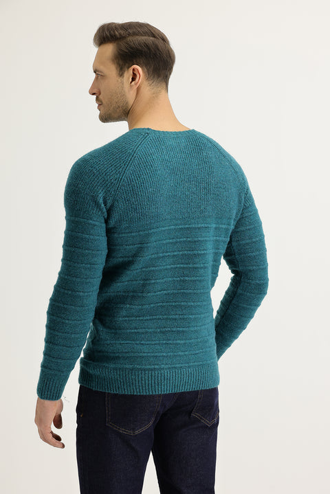 Emerald Green Crew Neck Slim Fit Narrow Cut Knit Sweater