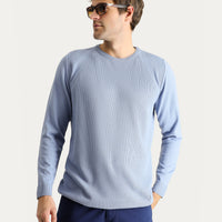 Blue Crew Neck Slim Fit Narrow Cut Patterned Knit Sweater