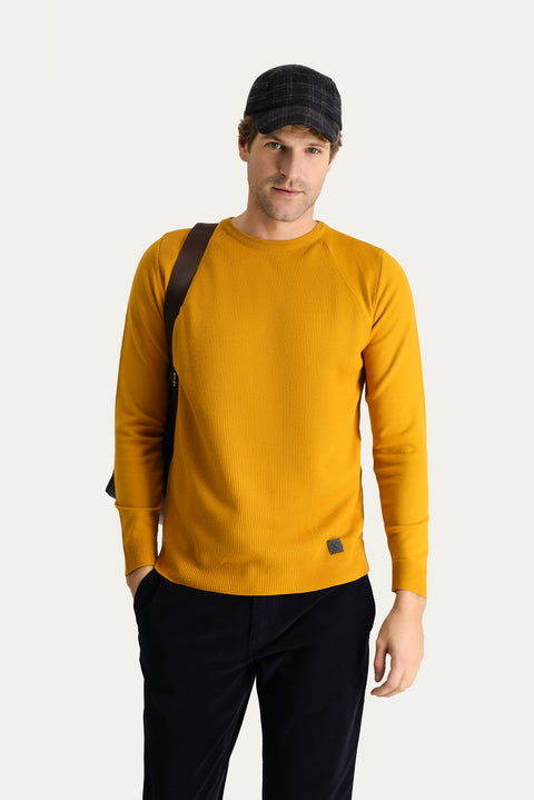 Saffron Crew Neck Slim Fit Narrow Cut Patterned Knit Sweater