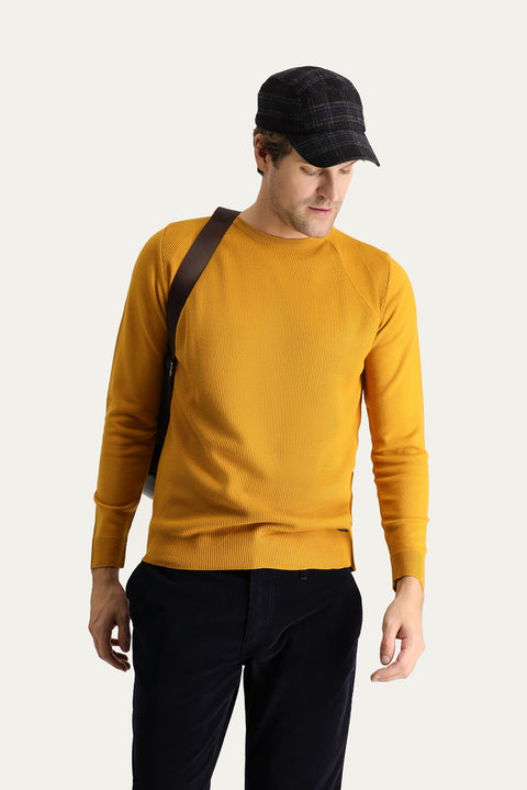 Saffron Crew Neck Slim Fit Narrow Cut Patterned Knit Sweater