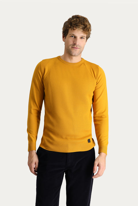 Saffron Crew Neck Slim Fit Narrow Cut Patterned Knit Sweater