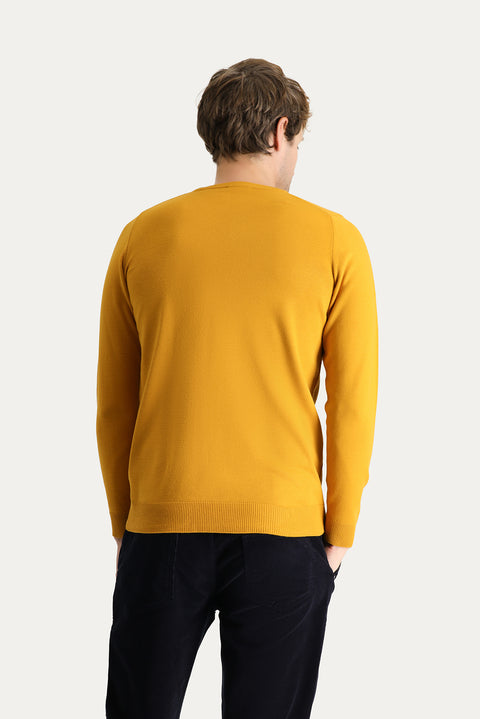 Saffron Crew Neck Slim Fit Narrow Cut Patterned Knit Sweater