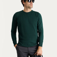 Petrol Green Crew Neck Slim Fit Narrow Cut Patterned Knit Sweater