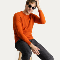 Kiremit Bisiklet Yaka Slim Fit Dar Kesim Desenli Triko Kazak