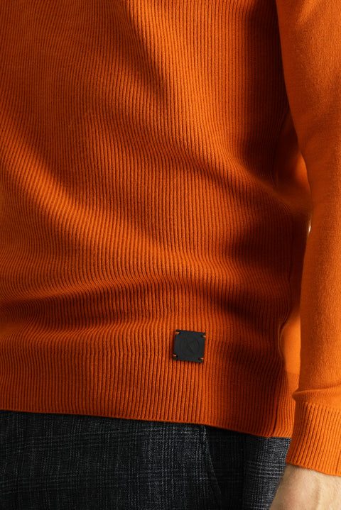 Kiremit Bisiklet Yaka Slim Fit Dar Kesim Desenli Triko Kazak