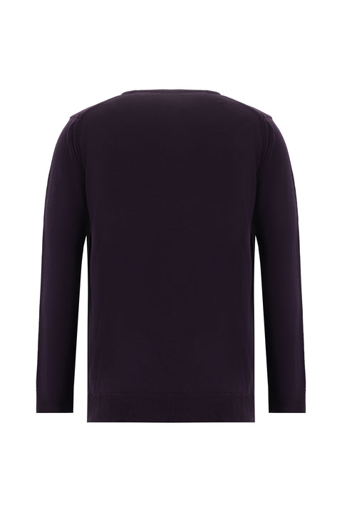 Medium Purple Crew Neck Slim Fit Narrow Cut Patterned Knit Sweater