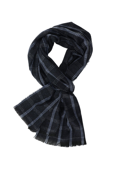 Dark Navy Plaid Scarf