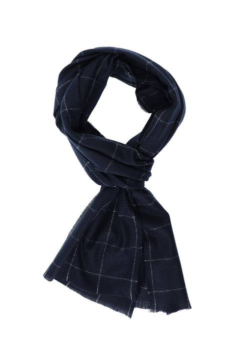 Medium Navy Checked Scarf