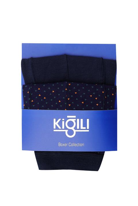 Dark Navy Blue 2-Pack Patterned Cotton Boxer Set
