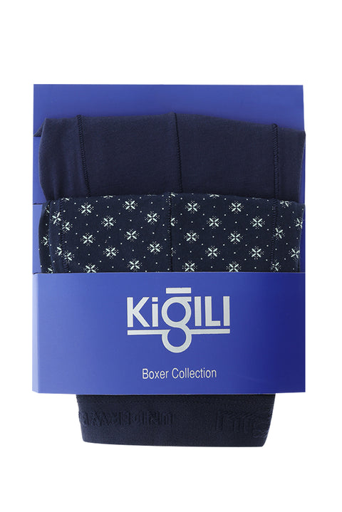 Dark Navy Blue 2-Pack Patterned Cotton Boxer Set