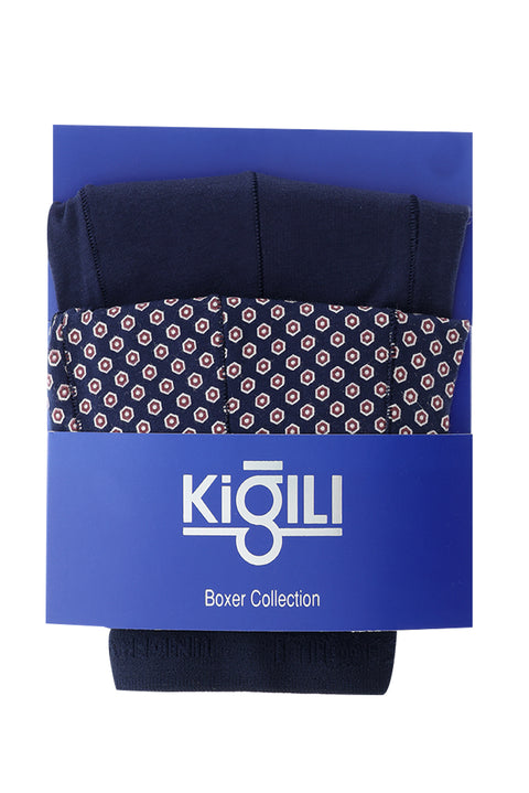 Dark Navy Blue 2-Pack Patterned Cotton Boxer Set