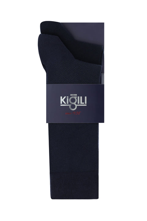 Medium Navy Blue 2-Pack Cotton Patterned Socks