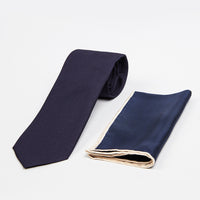 Medium Navy Blue 2-Piece Plain Silk Tie & Pocket Square Set