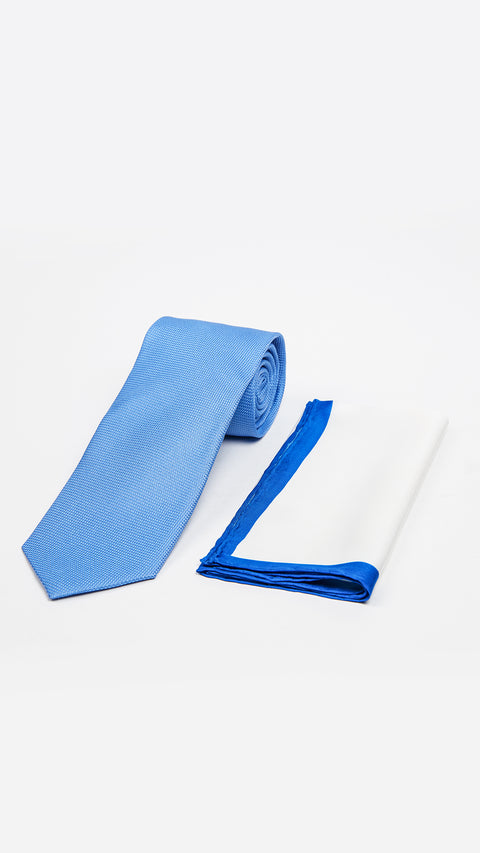 Light Blue 2-Piece Plain Silk Tie & Pocket Square Set