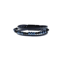 Black 3-Bead Leather Bracelet