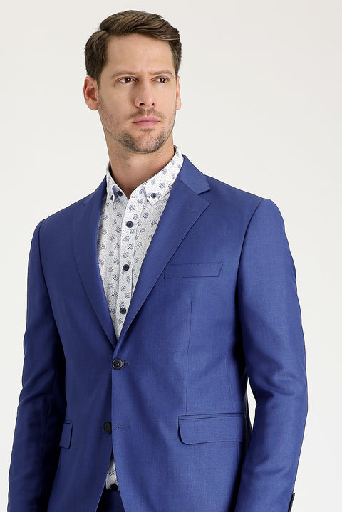 Dark Blue 8 Drop Muscle Fit Long Athletic Cut Patterned Suit