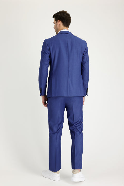 Dark Blue 8 Drop Muscle Fit Long Athletic Cut Patterned Suit