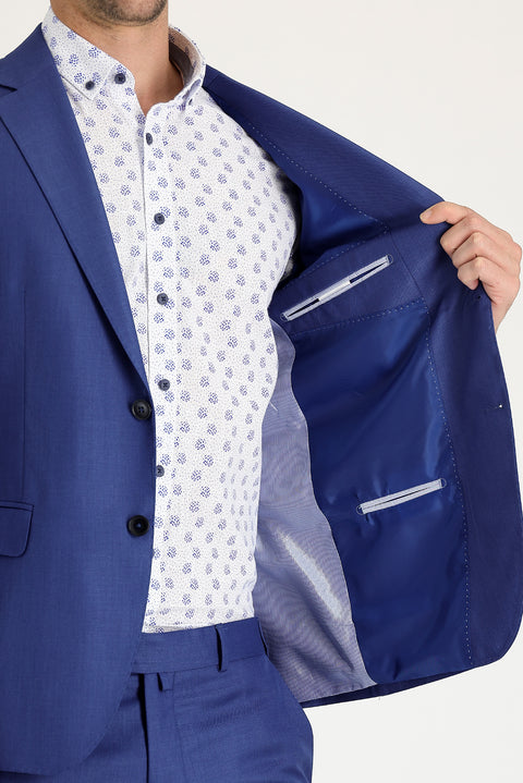 Dark Blue 7 Drop Slim Fit Patterned Suit