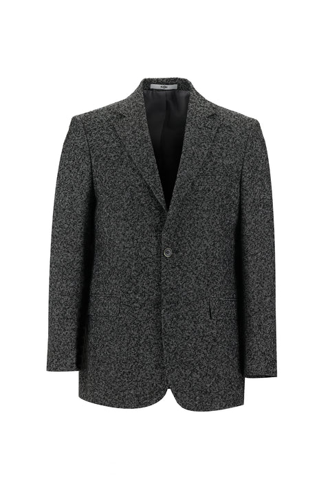 Black 4-Drop Relaxed Fit Patterned Wool Jacket