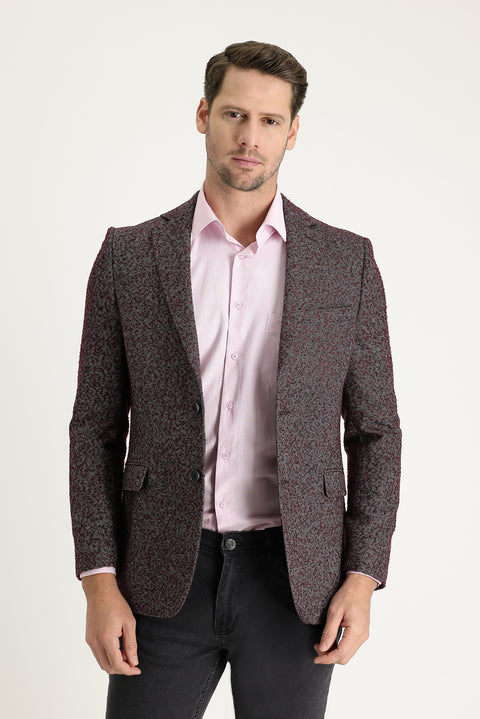 Light Burgundy 4-Drop Relaxed Fit Patterned Wool Jacket