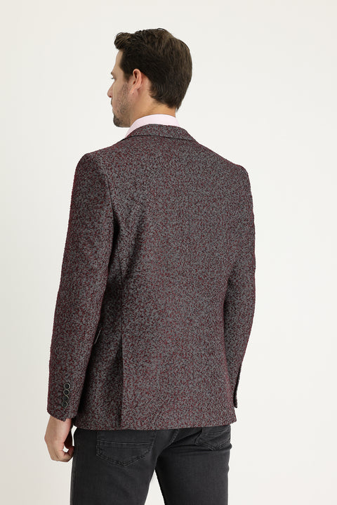 Light Burgundy 4-Drop Relaxed Fit Patterned Wool Jacket