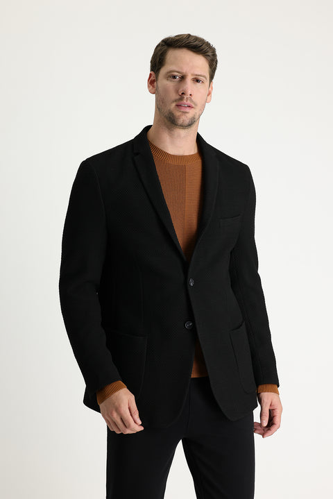 Black 7 Drop Super Slim Fit Extra Narrow Cut Patterned Jacket