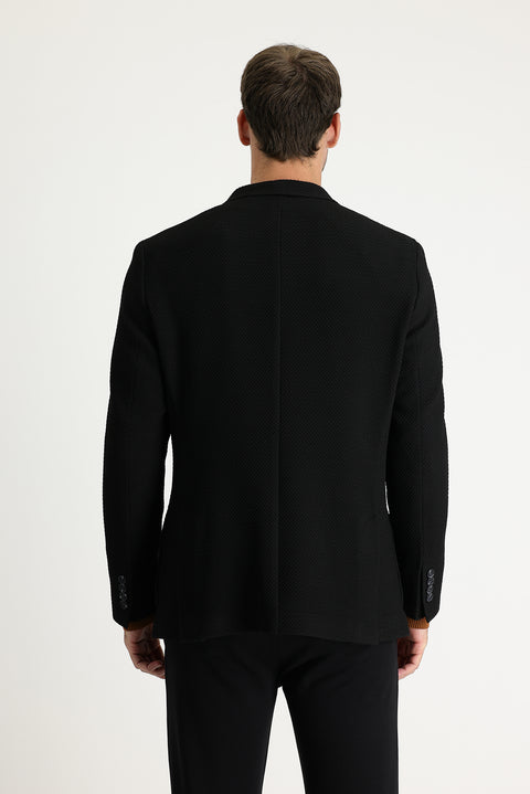 Black 7 Drop Super Slim Fit Extra Narrow Cut Patterned Jacket