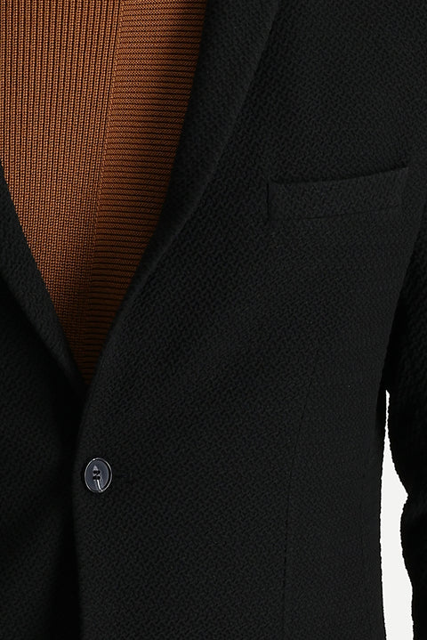 Black 7 Drop Super Slim Fit Extra Narrow Cut Patterned Jacket