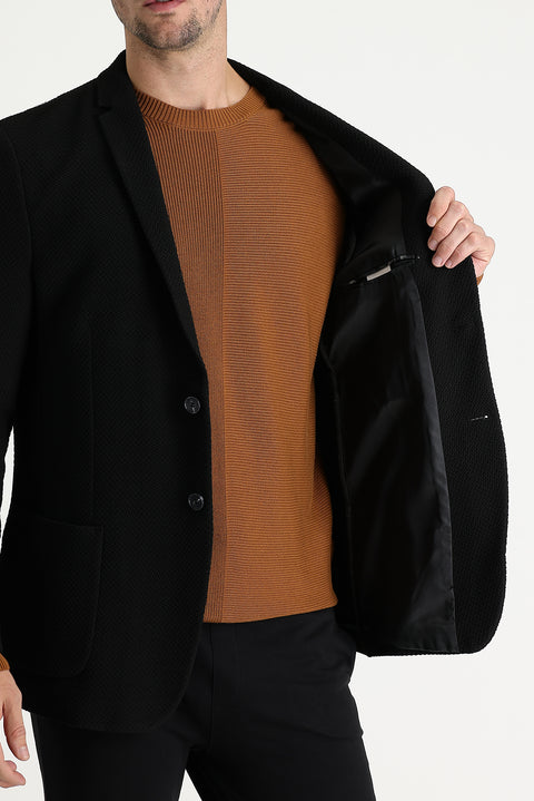 Black 7 Drop Super Slim Fit Extra Narrow Cut Patterned Jacket