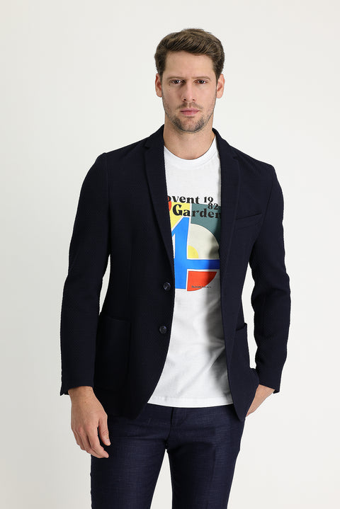 Dark Navy 7 Drop Super Slim Fit Extra Narrow Cut Patterned Jacket