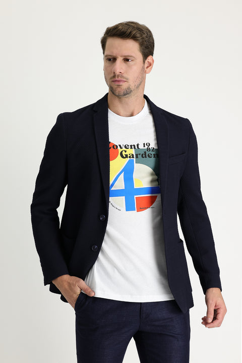 Dark Navy 7 Drop Super Slim Fit Extra Narrow Cut Patterned Jacket