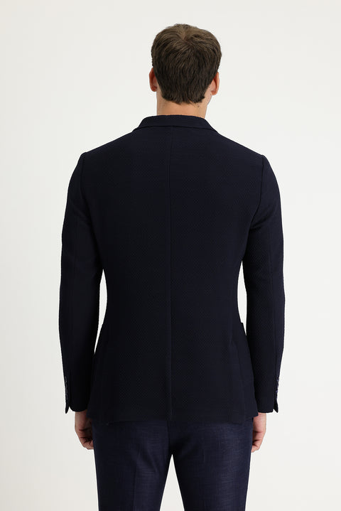 Dark Navy 7 Drop Super Slim Fit Extra Narrow Cut Patterned Jacket