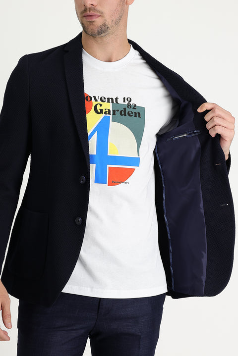 Dark Navy 7 Drop Super Slim Fit Extra Narrow Cut Patterned Jacket