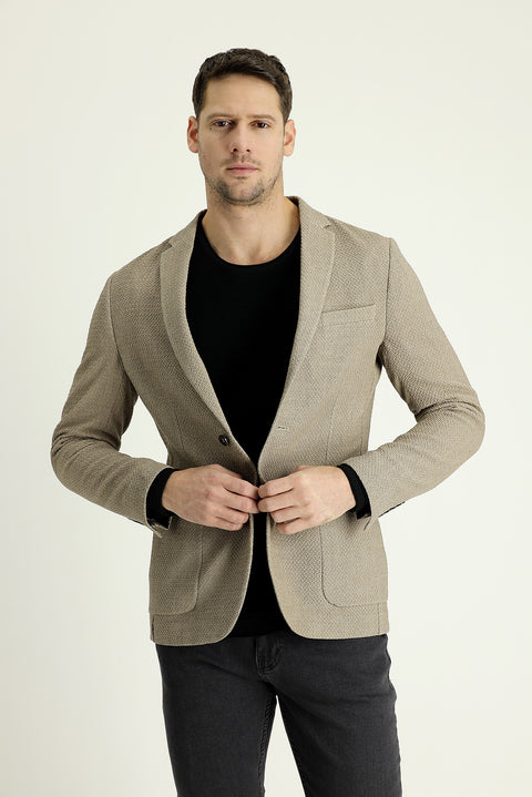 Medium Beige 7 Drop Super Slim Fit Extra Narrow Cut Patterned Jacket