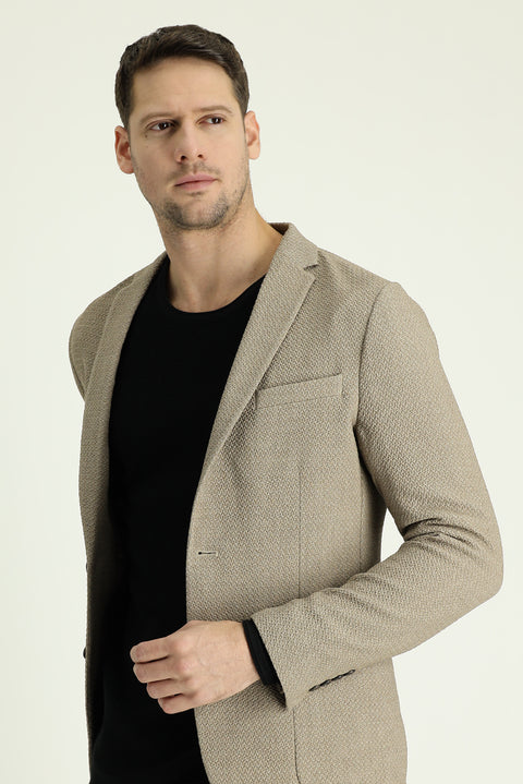 Medium Beige 7 Drop Super Slim Fit Extra Narrow Cut Patterned Jacket