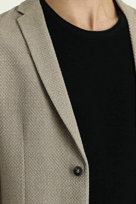 Medium Beige 7 Drop Super Slim Fit Extra Narrow Cut Patterned Jacket