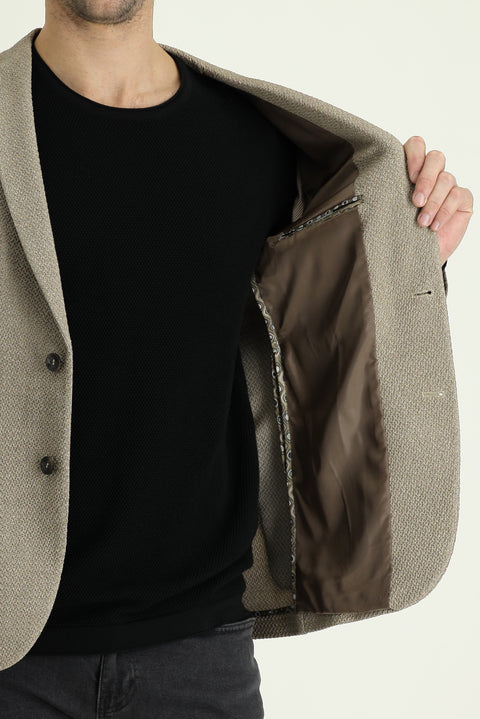 Medium Beige 7 Drop Super Slim Fit Extra Narrow Cut Patterned Jacket
