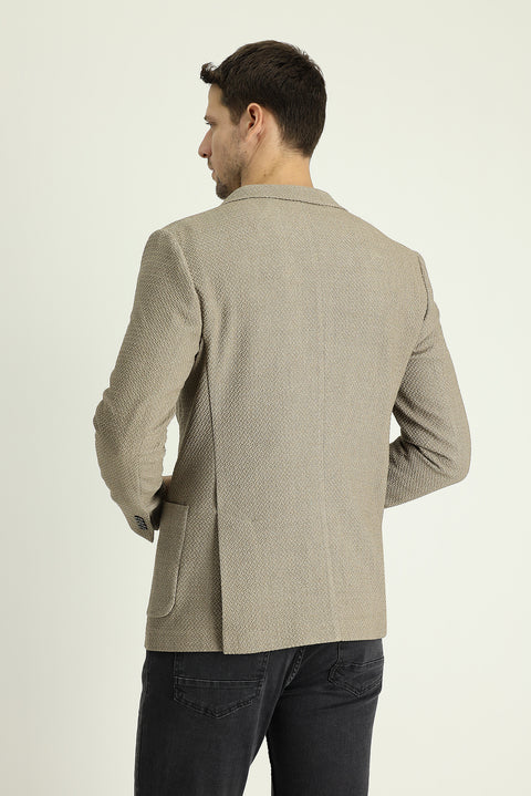 Medium Beige 7 Drop Super Slim Fit Extra Narrow Cut Patterned Jacket