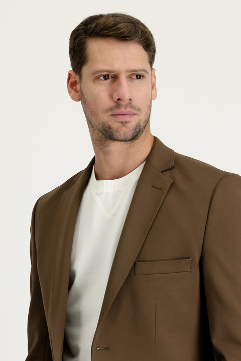 Medium Brown 4 Drop Relaxed Fit Casual Cut Jacket