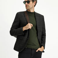 Black 7 Drop Slim Fit Plaid Blazer Jacket