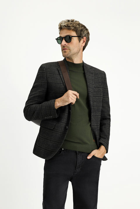 Black 7 Drop Slim Fit Plaid Blazer Jacket