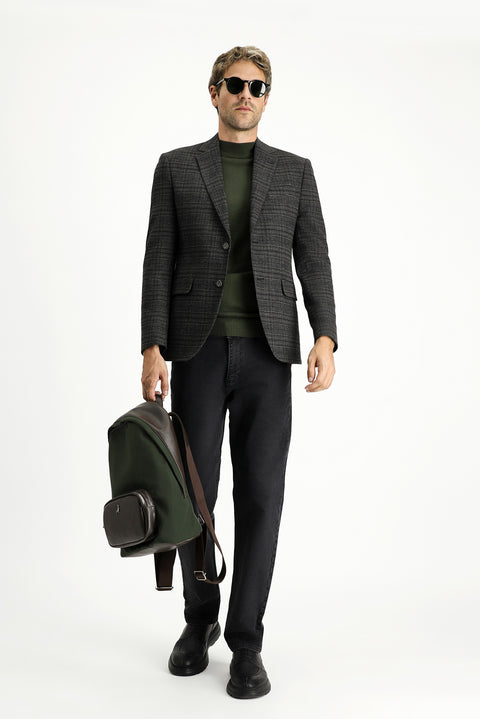 Black 7 Drop Slim Fit Plaid Blazer Jacket