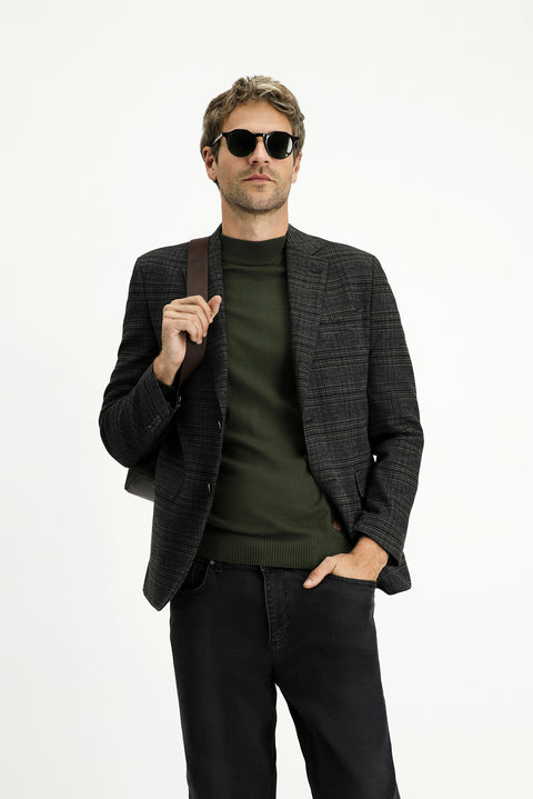 Black 7 Drop Slim Fit Plaid Blazer Jacket